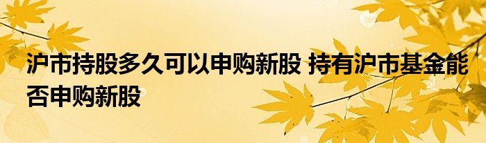沪市持股多久可以申购新股持有沪市基金能否申购新股