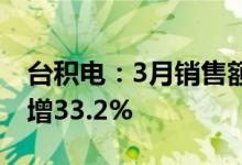 台积电：3月销售额1719.67亿元台币，同比增33.2%