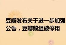 豆瓣发布关于进一步加强“饭圈”乱象治理专项行动的处罚公告，豆瓣鹅组被停用