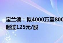 宝兰德：拟4000万至8000万元回购公司股份，回购价格不超过125元/股