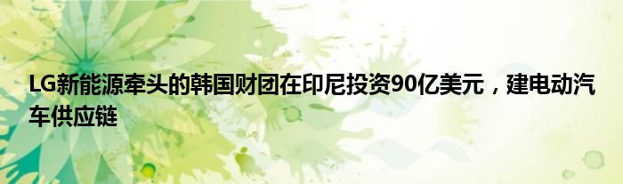 LG新能源牵头的韩国财团在印尼投资90亿美元,建电动汽车供应链
