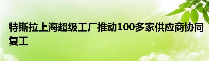  特斯拉上海超級工廠推動100多家供應商協同復工 