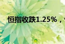 恒指收跌1.25%，恒生科技指数跌3.48%