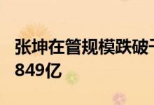 张坤在管规模跌破千亿，总规模下降170亿至849亿