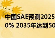 中国SAE预测2025年新能源汽车份额将达到20% 2035年达到50%