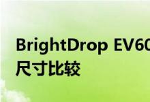 BrightDrop EV600和ICE驱动的竞争产品的尺寸比较
