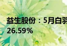 益生股份：5月白羽肉鸡苗销售收入同比下降26.59%