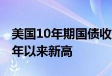 美国10年期国债收益率升至3.45％续刷2011年以来新高