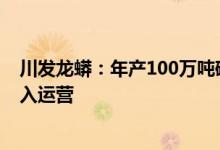 川发龙蟒：年产100万吨磷矿矿山建设验收完毕装置陆续投入运营