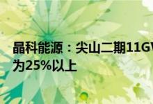 晶科能源：尖山二期11GW项目启动电池量产平均效率目标为25%以上