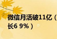 微信月活破11亿（腾讯微信每月活跃用户增长6 9%）