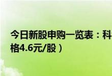 今日新股申购一览表：科创新材4月25日申购指南（发行价格4.6元/股）