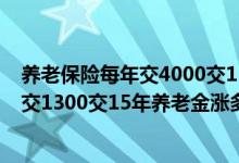 养老保险每年交4000交15年后每月拿多少钱 养老保险每月交1300交15年养老金涨多少钱 