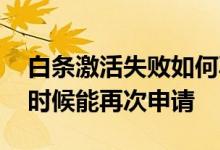 白条激活失败如何再激活 白条激活失败什么时候能再次申请