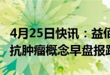4月25日快讯：益佰制药、蓝丰生化跌超10%抗肿瘤概念早盘报跌