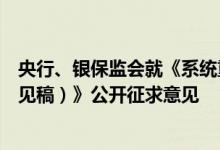 央行、银保监会就《系统重要性保险公司评估办法（征求意见稿）》公开征求意见