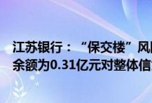 江苏银行：“保交楼”风险的楼盘涉及的个人住房贷款不良余额为0.31亿元对整体信贷资产质量影响小