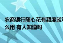 农商银行随心花有额度就可以用吗 农商银行随心花有额度怎么用 有人知道吗