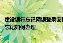 建设银行忘记网银登录密码怎么办 建设银行：网银登录密码忘记如何办理