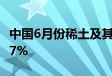 中国6月份稀土及其制品出口9945吨同比增9.7%