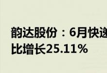 韵达股份：6月快递服务业务收入41.4亿元同比增长25.11%