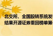 北交所、全国股转系统发布第二季度证券公司执业质量评价结果开源证券重回榜单第一