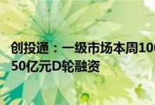 创投通：一级市场本周100起融资环比减少2%融通高科获超50亿元D轮融资