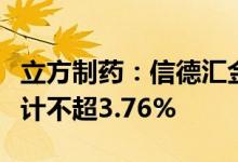 立方制药：信德汇金及广远众合计划拟减持合计不超3.76%