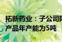 拓新药业：子公司阿兹夫定原料药正常生产该产品年产能为5吨