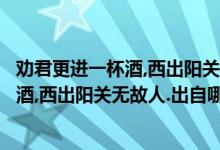 劝君更进一杯酒,西出阳关无故人是谁的诗句（劝君更近一杯酒,西出阳关无故人.出自哪首诗?是）