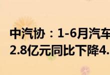 中汽协：1-6月汽车制造业完成营业收入40892.8亿元同比下降4.2%
