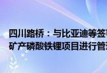 四川路桥：与比亚迪等签署补充协议计划委托比亚迪对蜀能矿产磷酸铁锂项目进行管理