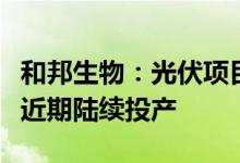 和邦生物：光伏项目现处于试生产过程中将于近期陆续投产