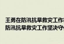 王勇在防汛抗旱救灾工作视频会议上强调毫不松懈做好当前防汛抗旱救灾工作坚决守住汛期灾害事故安全底线