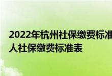 2022年杭州社保缴费标准基数及比例一览表 杭州2022年个人社保缴费标准表 