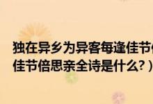 独在异乡为异客每逢佳节倍思亲全诗（独在异乡为异客每逢佳节倍思亲全诗是什么?）
