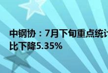 中钢协：7月下旬重点统计钢铁企业钢材日产188.80万吨环比下降5.35%