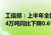 工信部：上半年全国机制纸及纸板产量6772.4万吨同比下降0.6%
