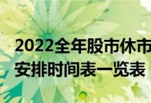 2022全年股市休市时间表（2022年股市休市安排时间表一览表）