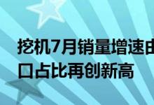 挖机7月销量增速由负转正：实际开工改善出口占比再创新高